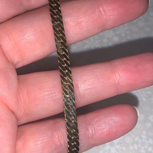 Vintage Gold Herringbone Chain Bracelet Korea 7.5” - Picture 10 of 13